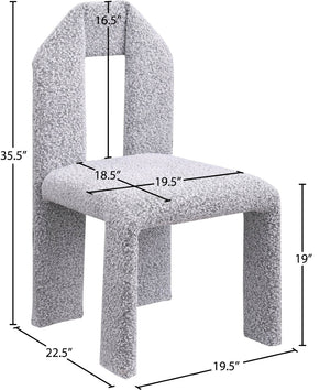 Meridian Furniture Bennett Upholstered Dining Chair with Geometric Silhouette and Ergonomic Seat for Modern Rooms Grey Boucle Fabric 997Grey-C