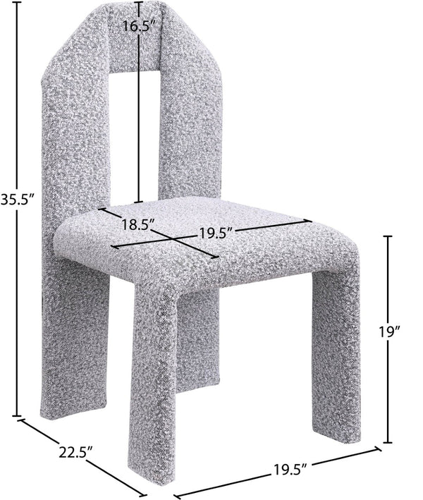 Meridian Furniture Bennett Upholstered Dining Chair with Geometric Silhouette and Ergonomic Seat for Modern Rooms Grey Boucle Fabric 997Grey-C