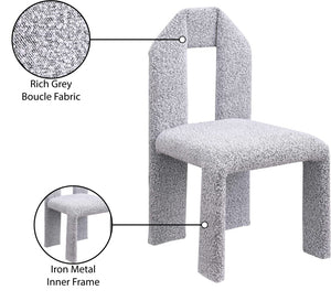 Meridian Furniture Bennett Upholstered Dining Chair with Geometric Silhouette and Ergonomic Seat for Modern Rooms Grey Boucle Fabric 997Grey-C