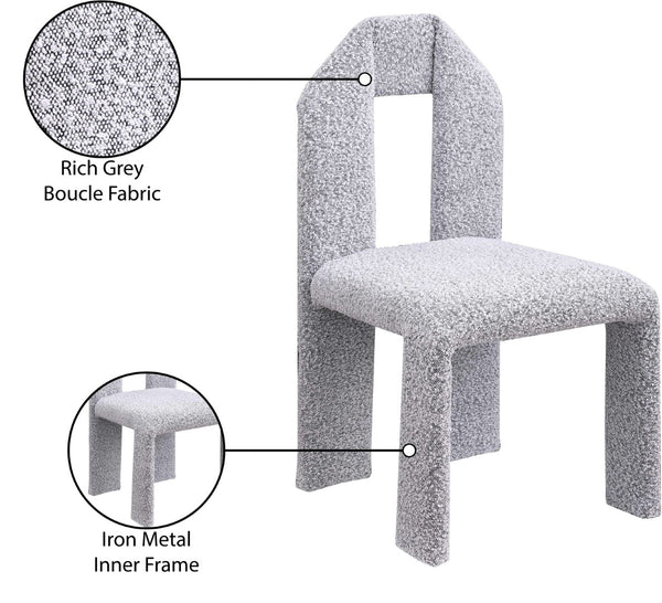 Meridian Furniture Bennett Upholstered Dining Chair with Geometric Silhouette and Ergonomic Seat for Modern Rooms Grey Boucle Fabric 997Grey-C
