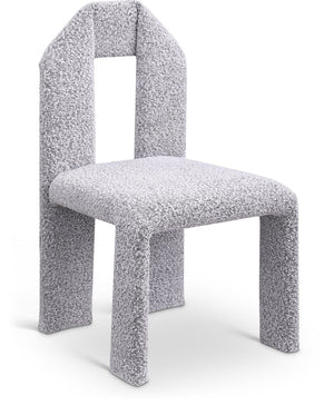 Meridian Furniture Bennett Upholstered Dining Chair with Geometric Silhouette and Ergonomic Seat for Modern Rooms Grey Boucle Fabric 997Grey-C