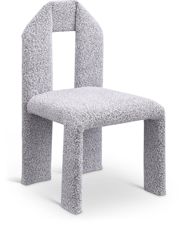 Meridian Furniture Bennett Upholstered Dining Chair with Geometric Silhouette and Ergonomic Seat for Modern Rooms Grey Boucle Fabric 997Grey-C