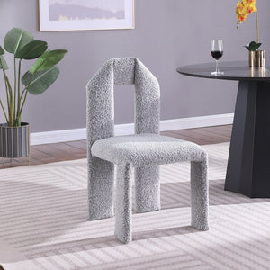 Meridian Furniture Bennett Upholstered Dining Chair with Geometric Silhouette and Ergonomic Seat for Modern Rooms Grey Boucle Fabric 997Grey-C