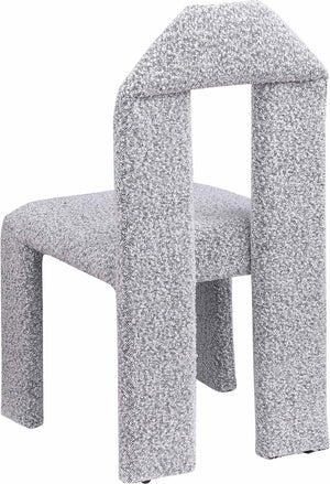 Meridian Furniture Bennett Upholstered Dining Chair with Geometric Silhouette and Ergonomic Seat for Modern Rooms Grey Boucle Fabric 997Grey-C