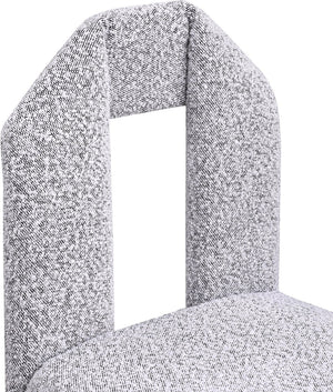 Meridian Furniture Bennett Upholstered Dining Chair with Geometric Silhouette and Ergonomic Seat for Modern Rooms Grey Boucle Fabric 997Grey-C