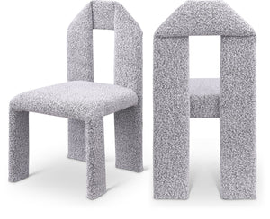 Meridian Furniture Bennett Upholstered Dining Chair with Geometric Silhouette and Ergonomic Seat for Modern Rooms Grey Boucle Fabric 997Grey-C