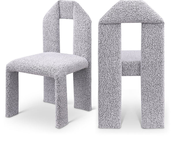 Meridian Furniture Bennett Upholstered Dining Chair with Geometric Silhouette and Ergonomic Seat for Modern Rooms Grey Boucle Fabric 997Grey-C