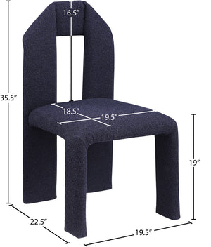 Meridian Furniture Bennett Upholstered Dining Chair with Geometric Silhouette and Ergonomic Seat for Modern Rooms Navy Boucle Fabric 997Navy-C