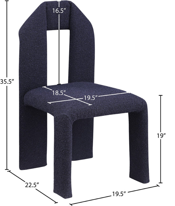 Meridian Furniture Bennett Upholstered Dining Chair with Geometric Silhouette and Ergonomic Seat for Modern Rooms Navy Boucle Fabric 997Navy-C