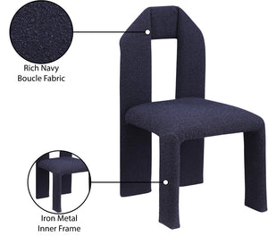 Meridian Furniture Bennett Upholstered Dining Chair with Geometric Silhouette and Ergonomic Seat for Modern Rooms Navy Boucle Fabric 997Navy-C