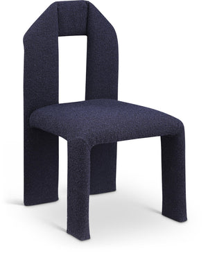 Meridian Furniture Bennett Upholstered Dining Chair with Geometric Silhouette and Ergonomic Seat for Modern Rooms Navy Boucle Fabric 997Navy-C