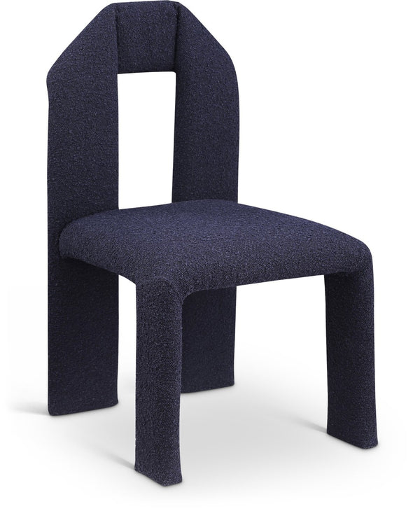 Meridian Furniture Bennett Upholstered Dining Chair with Geometric Silhouette and Ergonomic Seat for Modern Rooms Navy Boucle Fabric 997Navy-C