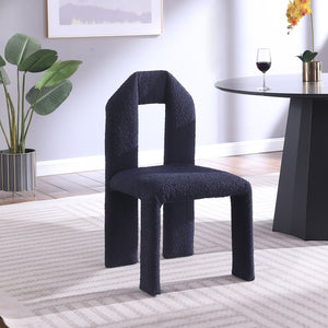 Meridian Furniture Bennett Upholstered Dining Chair with Geometric Silhouette and Ergonomic Seat for Modern Rooms Navy Boucle Fabric 997Navy-C