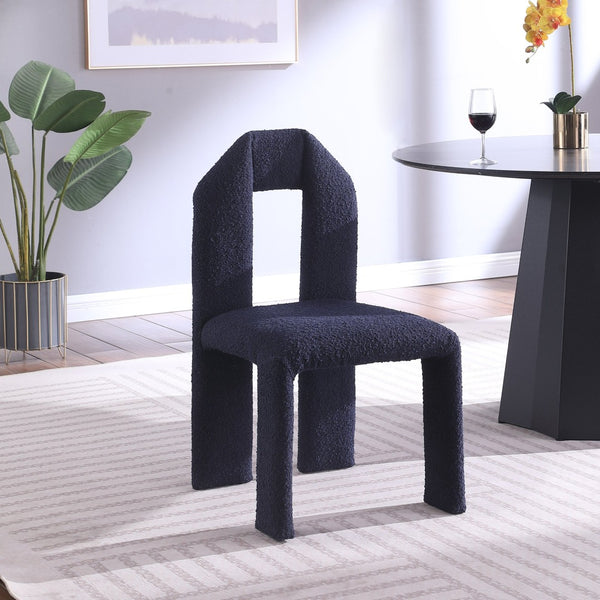 Meridian Furniture Bennett Upholstered Dining Chair with Geometric Silhouette and Ergonomic Seat for Modern Rooms Navy Boucle Fabric 997Navy-C
