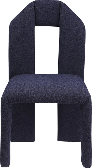 Meridian Furniture Bennett Upholstered Dining Chair with Geometric Silhouette and Ergonomic Seat for Modern Rooms Navy Boucle Fabric 997Navy-C