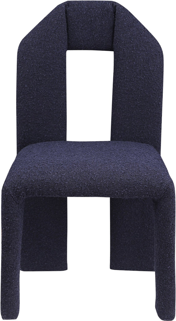 Meridian Furniture Bennett Upholstered Dining Chair with Geometric Silhouette and Ergonomic Seat for Modern Rooms Navy Boucle Fabric 997Navy-C