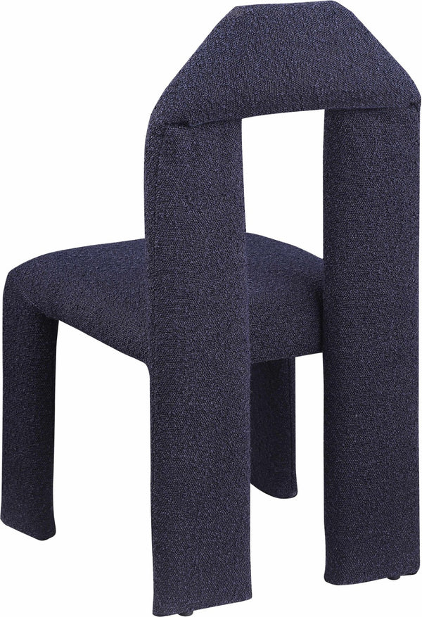 Meridian Furniture Bennett Upholstered Dining Chair with Geometric Silhouette and Ergonomic Seat for Modern Rooms Navy Boucle Fabric 997Navy-C