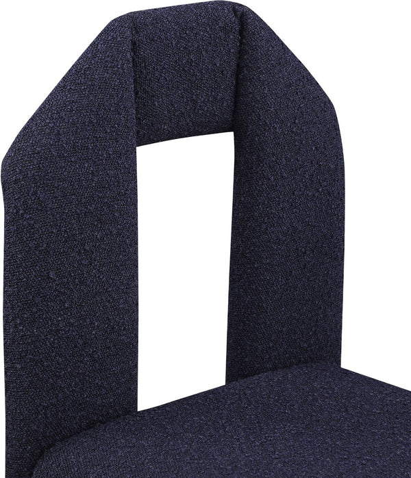 Meridian Furniture Bennett Upholstered Dining Chair with Geometric Silhouette and Ergonomic Seat for Modern Rooms Navy Boucle Fabric 997Navy-C