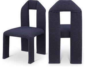 Meridian Furniture Bennett Upholstered Dining Chair with Geometric Silhouette and Ergonomic Seat for Modern Rooms Navy Boucle Fabric 997Navy-C