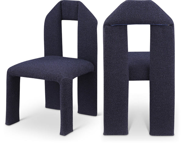 Meridian Furniture Bennett Upholstered Dining Chair with Geometric Silhouette and Ergonomic Seat for Modern Rooms Navy Boucle Fabric 997Navy-C