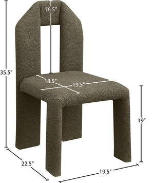 Meridian Furniture Bennett Upholstered Dining Chair with Geometric Silhouette and Ergonomic Seat for Modern Rooms Olive Boucle Fabric 997Olive-C