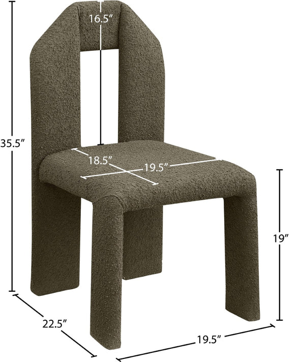 Meridian Furniture Bennett Upholstered Dining Chair with Geometric Silhouette and Ergonomic Seat for Modern Rooms Olive Boucle Fabric 997Olive-C