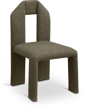 Meridian Furniture Bennett Upholstered Dining Chair with Geometric Silhouette and Ergonomic Seat for Modern Rooms Olive Boucle Fabric 997Olive-C