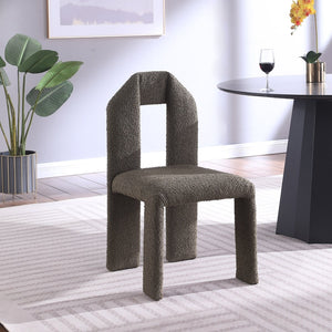Meridian Furniture Bennett Upholstered Dining Chair with Geometric Silhouette and Ergonomic Seat for Modern Rooms Olive Boucle Fabric 997Olive-C