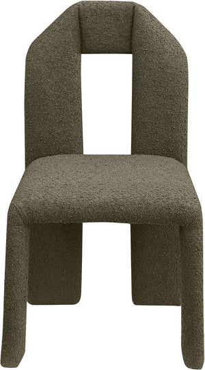 Meridian Furniture Bennett Upholstered Dining Chair with Geometric Silhouette and Ergonomic Seat for Modern Rooms Olive Boucle Fabric 997Olive-C