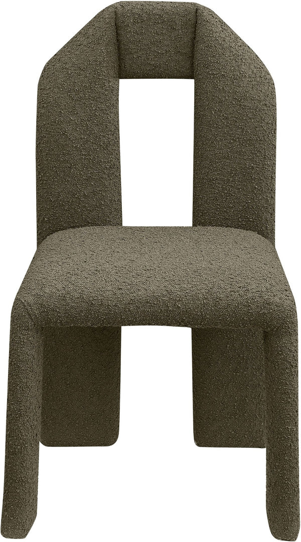 Meridian Furniture Bennett Upholstered Dining Chair with Geometric Silhouette and Ergonomic Seat for Modern Rooms Olive Boucle Fabric 997Olive-C