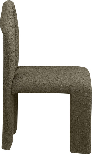 Meridian Furniture Bennett Upholstered Dining Chair with Geometric Silhouette and Ergonomic Seat for Modern Rooms Olive Boucle Fabric 997Olive-C