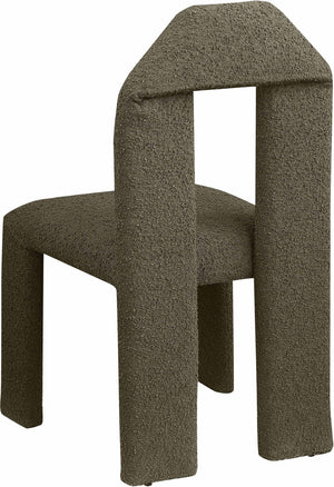 Meridian Furniture Bennett Upholstered Dining Chair with Geometric Silhouette and Ergonomic Seat for Modern Rooms Olive Boucle Fabric 997Olive-C