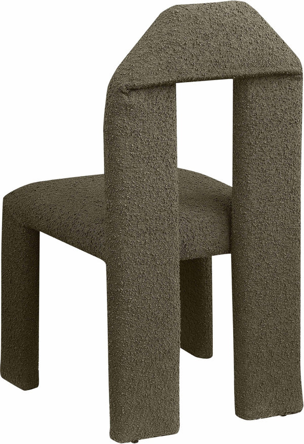 Meridian Furniture Bennett Upholstered Dining Chair with Geometric Silhouette and Ergonomic Seat for Modern Rooms Olive Boucle Fabric 997Olive-C
