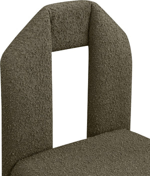 Meridian Furniture Bennett Upholstered Dining Chair with Geometric Silhouette and Ergonomic Seat for Modern Rooms Olive Boucle Fabric 997Olive-C