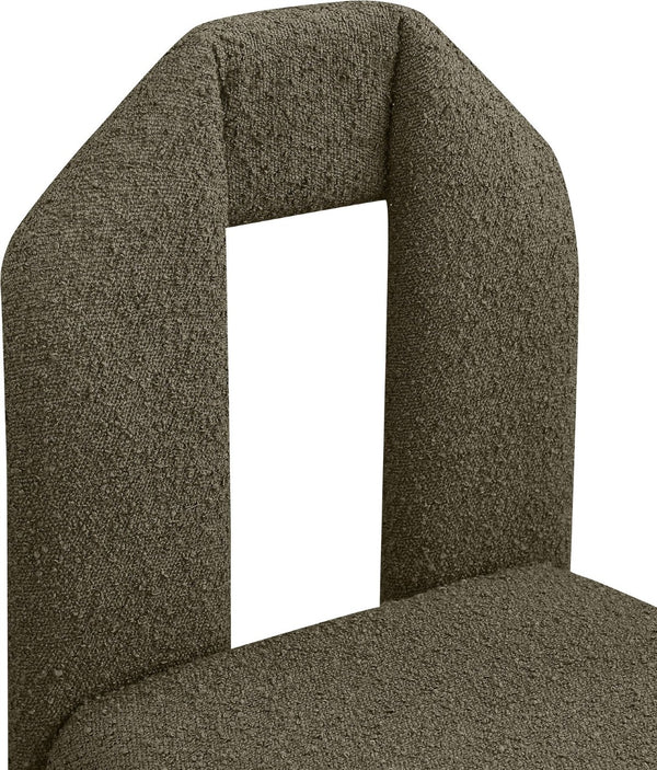 Meridian Furniture Bennett Upholstered Dining Chair with Geometric Silhouette and Ergonomic Seat for Modern Rooms Olive Boucle Fabric 997Olive-C