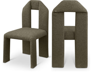 Meridian Furniture Bennett Upholstered Dining Chair with Geometric Silhouette and Ergonomic Seat for Modern Rooms Olive Boucle Fabric 997Olive-C