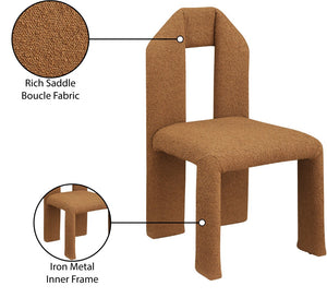 Meridian Furniture Bennett Upholstered Dining Chair with Geometric Silhouette and Ergonomic Seat for Modern Rooms Saddle Boucle Fabric 997Saddle-C
