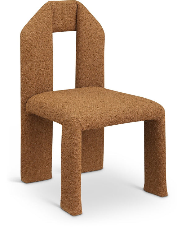 Meridian Furniture Bennett Upholstered Dining Chair with Geometric Silhouette and Ergonomic Seat for Modern Rooms Saddle Boucle Fabric 997Saddle-C