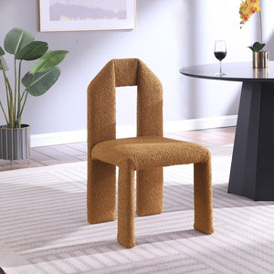 Meridian Furniture Bennett Upholstered Dining Chair with Geometric Silhouette and Ergonomic Seat for Modern Rooms Saddle Boucle Fabric 997Saddle-C