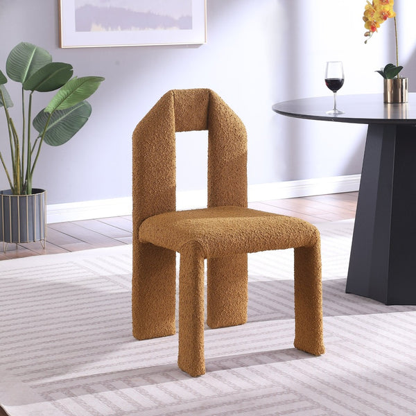 Meridian Furniture Bennett Upholstered Dining Chair with Geometric Silhouette and Ergonomic Seat for Modern Rooms Saddle Boucle Fabric 997Saddle-C
