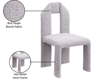 Meridian Furniture Bennett Upholstered Dining Chair with Geometric Silhouette and Ergonomic Seat for Modern Rooms Taupe Boucle Fabric 997Taupe-C