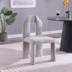 Meridian Furniture Bennett Upholstered Dining Chair with Geometric Silhouette and Ergonomic Seat for Modern Rooms Taupe Boucle Fabric 997Taupe-C