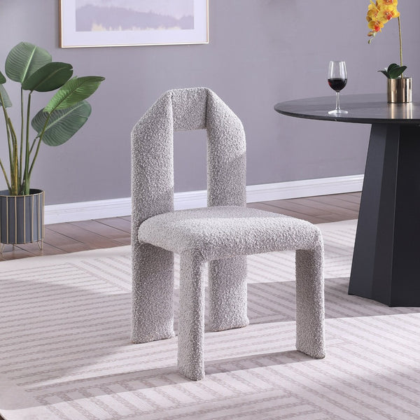 Meridian Furniture Bennett Upholstered Dining Chair with Geometric Silhouette and Ergonomic Seat for Modern Rooms Taupe Boucle Fabric 997Taupe-C