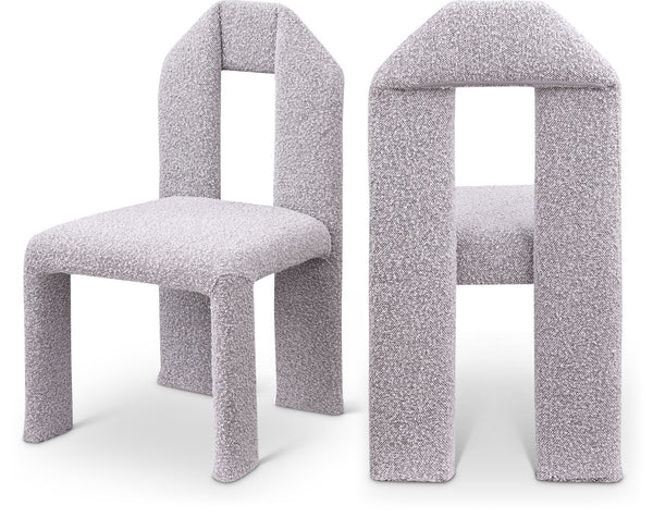 Meridian Furniture Bennett Upholstered Dining Chair with Geometric Silhouette and Ergonomic Seat for Modern Rooms Taupe Boucle Fabric 997Taupe-C