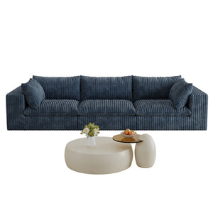 English Elm 118.2" Modular Cloud Sofa Corduroy Upholstered Deep Seat Lounge for Living Room Blue W2824S00192