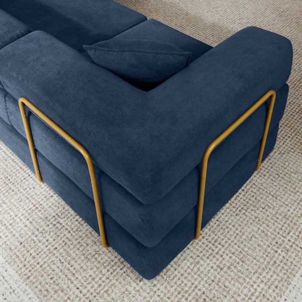 English Elm 108'' Modular Cloud Sectional Corduroy Couch with Fold Flat Backrest for Living Rooms Blue W1117S00296