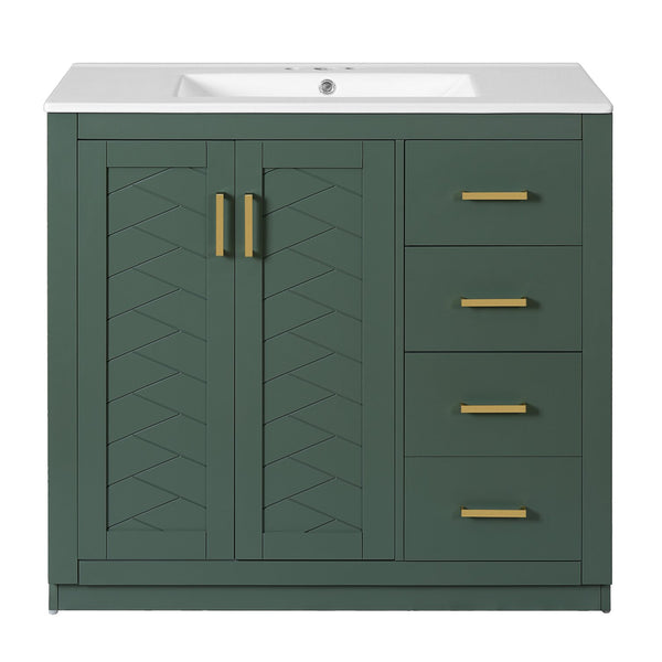 English Elm 36'' Bathroom Vanity with Ceramic Sink Combo Solid Wood Frame Soft-Closing Drawers Ample Storage Elegance Green N710P243327F