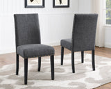 English Elm Biony Espresso Wood Dining Set With Gray Fabric Nailhead Chairs