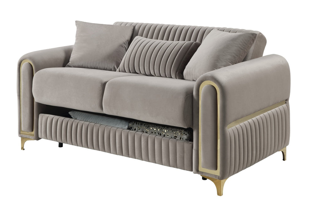 English Elm Ruby Channel Tufted Loveseat with Birch Frame Pocket Coil Seating and Gold Steel Legs B009S02250