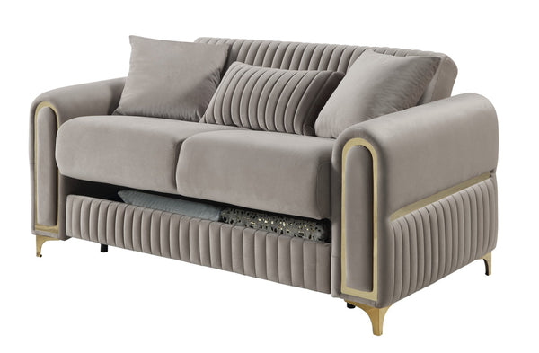 English Elm Ruby 3 Piece Contemporary Living Room Set with Channel Tufting and Gold Steel Legs B009S02252